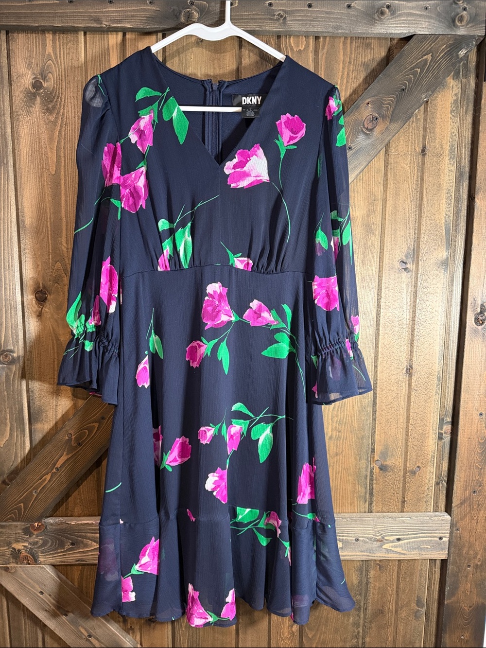 DKNY Navy Dress with Pink Floral Print